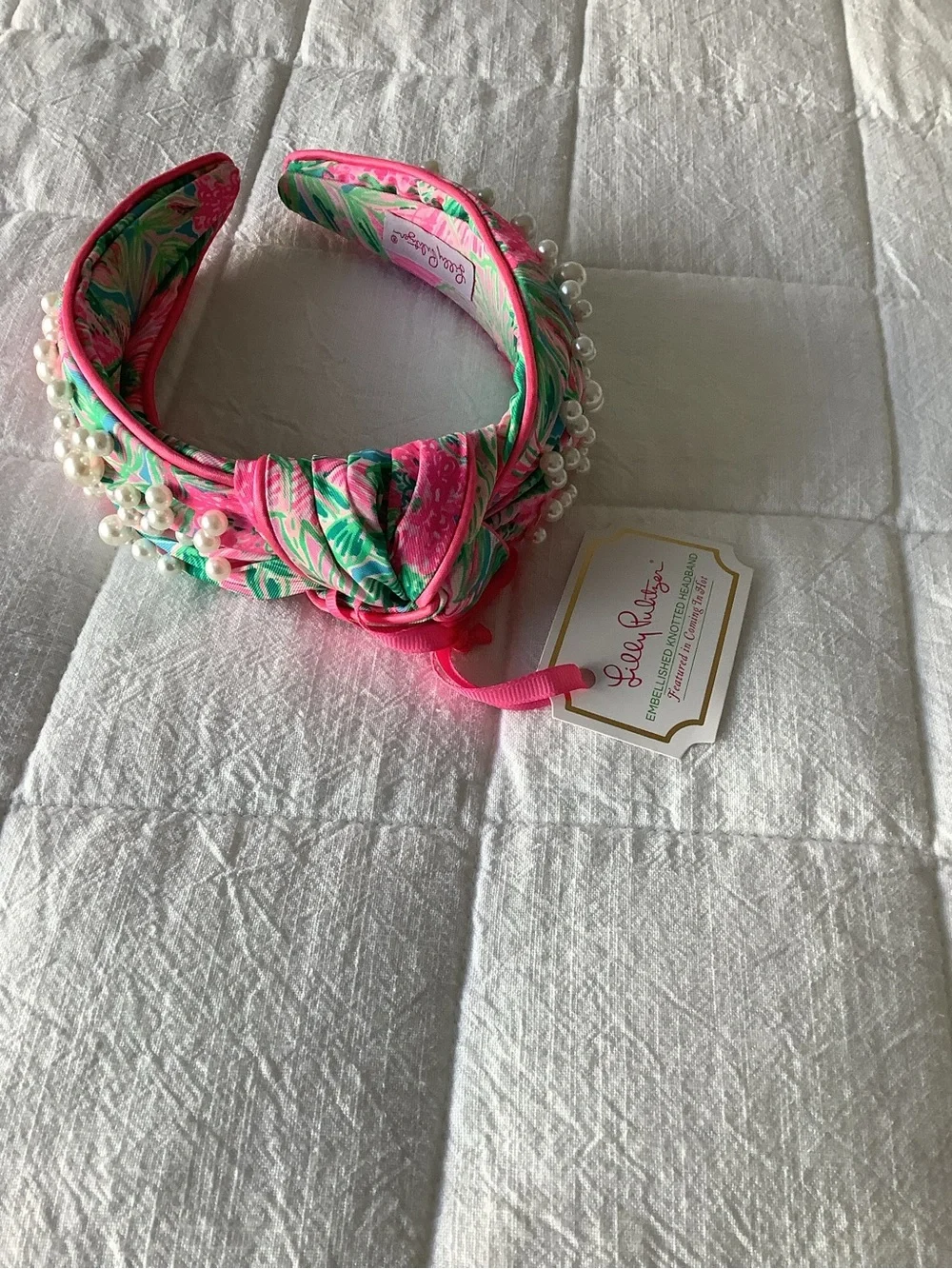 Lilly Pulitzer Pink, Green & Blue Floral Pearl Knot Headband